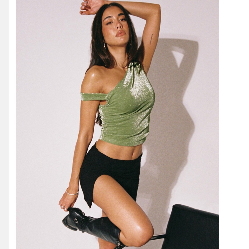 PRINCESS POLLY Green One-Shoulder Women's Top